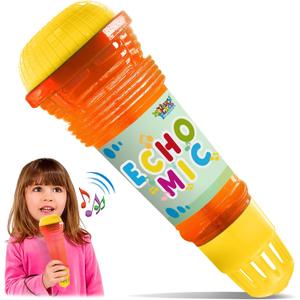 Novelty Place Echo Mic for Kids and Toddlers - Battery-Free Magic Karaoke Microphone Voice Amplifying Retro Toy for Singing, Speech & Communication Therapy - 10" (Yellow & Orange)