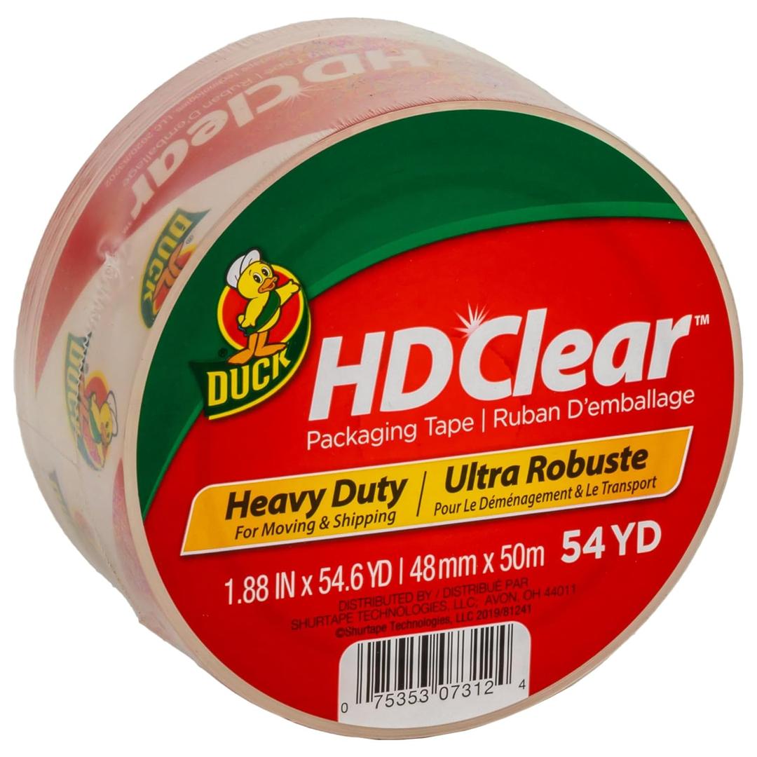 Duck HD Clear Packing Tape - 3 Rolls of Heavy Duty Shipping and Moving Packing Tape - Clear Strong Packaging Tape for Boxes, Packing and Moving Supplies - 1.88 In. x 54.6 Yards (297438)