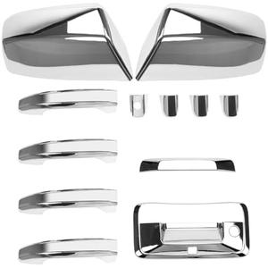 Chrome Door Handles with Top Half Mirror Covers with Tailgate Cover (with Camera Hole) kit Fits 2014-2018 Silverado/Sierra 1500 2500 3500, (Not for Towing Mirror)