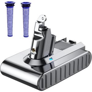 8000mAh Replacement for Dyson V6 Battery 21.6V Lithium VTC4 SV03 SV04 SV05 SV06 SV07 SV09 DC58 DC59 DC61 DC62 DC72 DC74 967810 Absolute Animal Motorhead Slim Vacuum with 2 Filters (v6)