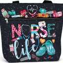84hoods Large Waterproof Tote Bag with Pockets and Zipper for Work. Gift for Nurse. Shoulder Bag for Women.