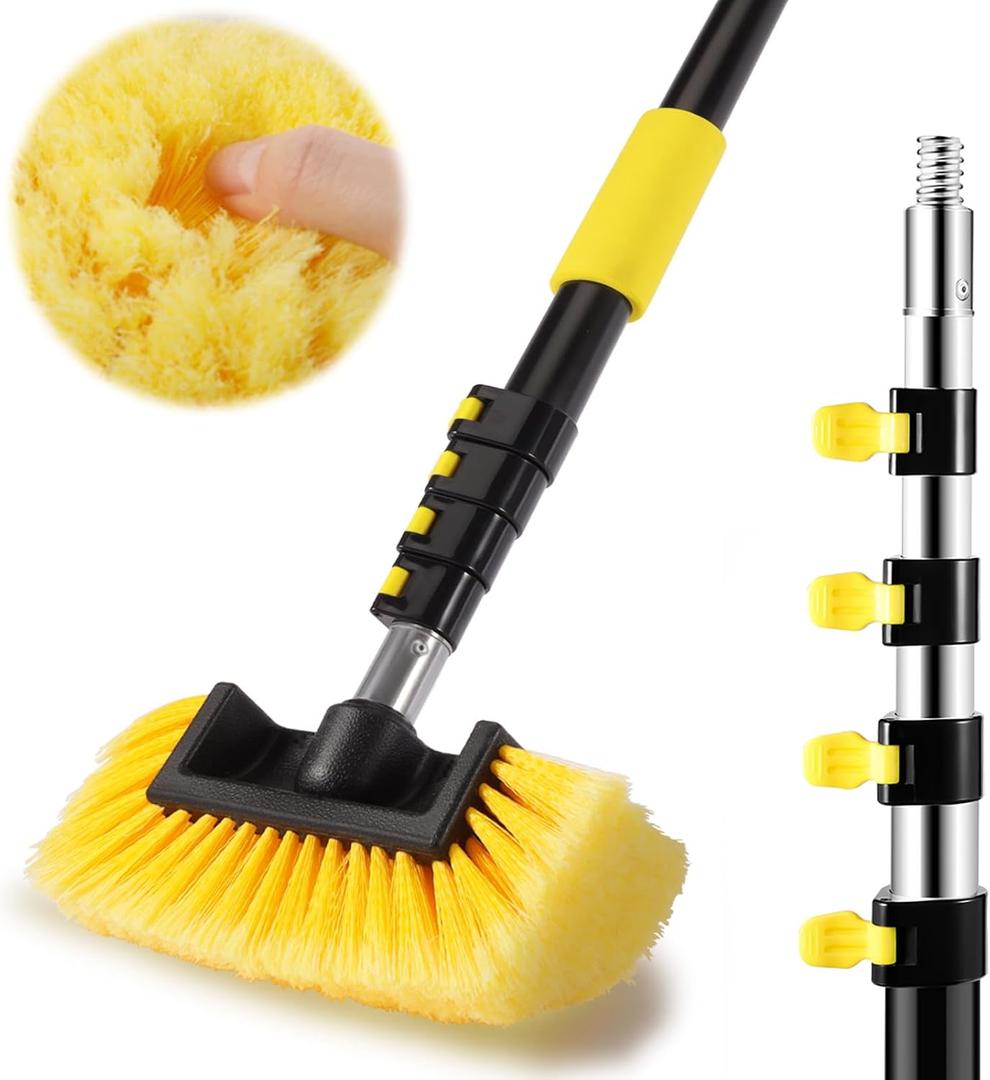 Car Wash Brush,12FT Car Wash Brush with Long Handle, Car Cleaning Brush 10-Inch Soft Bristles, 3-12Foot Telescopic Pole for Scratch-Free Cleaning Truck,RV, Boats,House Siding,Floors,Solar Panels