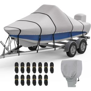 RVMasking Center Console Boat Cover 23-24ft with Motor Cover, 1200D Middle Reinforced Heavy Duty Waterproof Boat Cover, UV Resistant Marine Grade Fabric, Trailerable Center Console Boat Cover, Gray (23'-24' Length, Beam Width up to 116")