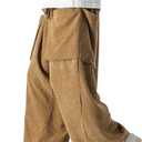 GUOYUXIAO Spring/Summer Plus Size Retro Corduroy Straight Wide-Leg Pants,Chinese Style Casual Pants for Men (Large, Khaki)