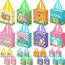 Gilprop 32 Pcs Easter Gift Bags Bulk with Handles Easter Egg Hunt Tote Bag Reusable Non Woven Bunny Holiday Goodie Basket for Carrot Chick Egg Hunt Game Party Favors, 8 Unique Patterns
