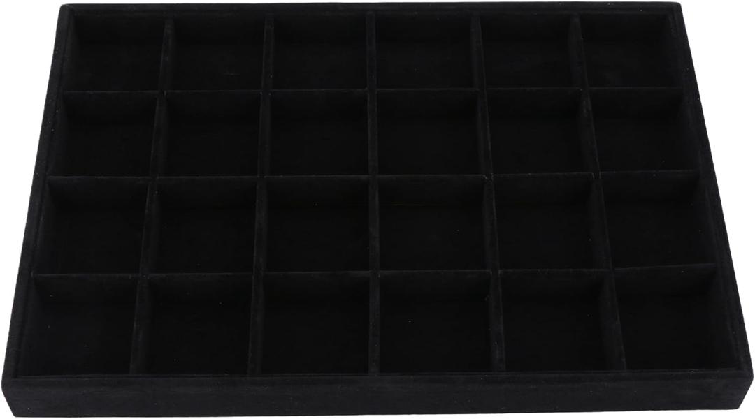 Large Velvet Jewelry Tray, Drawer Organizer for Jewelry in Dresser, Stackable Jewelry Drawer Organizer Inserts for Earring Necklace Bracelet Rings(Black,24grid)