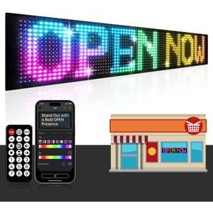24"x5" Programmable LED Sign for Storefronts, Bluetooth APP Control, Stick-On, USB Powered, IP65 Waterproof Advertising Display (multi-color)