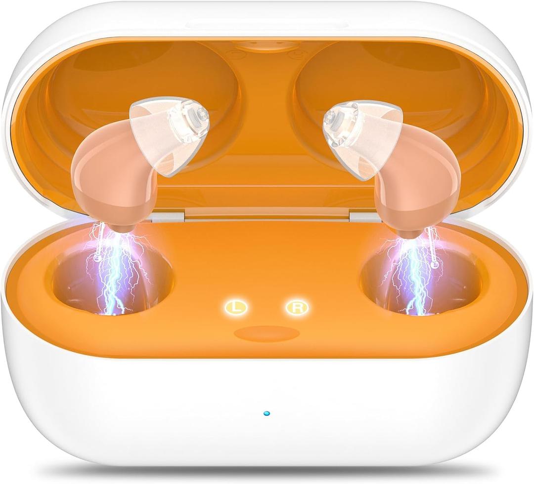 Hearing Aids, Rechargeable Digital Hearing Aids for Seniors, Noise Cancelling with 16-Channel Sound Processing, Invisible Hearing Aids for Men Women with Charging Case (1, skin)
