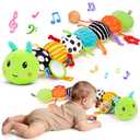 Topsochir Baby Sensory Toys 0-6 Months Music Animal Stuffed Plush Caterpillar Toy for Infant 0-3-6-12 Month Old Tummy Time with Mirror Crinkle Rattle Toys for Newborn Boys Girls Shower Birthday Gifts