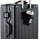 Aluminum Frame Hardside Luggage with USB Port and Cup Holder, Lightweight Suitcases with Wheels and TSA Lock, Travel Luggage Hard Shell Lightweight Rolling Suitcases for Men Women (20 inch, Black)