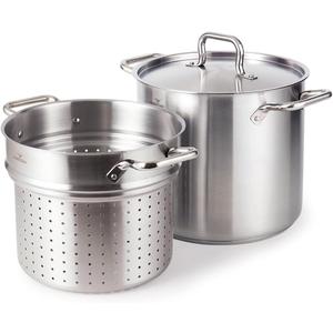HOMICHEF 13 Quart Nickel Free Stainless Steel Pasta Pot With Strainer and Lid - Commercial Grade Stainless Steel Veggie Steam Baskets - Matte Polished 13 Quart Induction Steamer Pots Strainer Set, 13QT - Matte Polished - NICKEL FREE & NO COATING