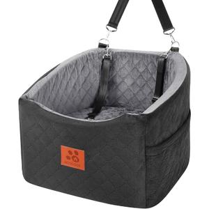Dog Car Seat for Small Medium Dogs, Memory Foam Booster Car Seat for Dogs up to 35 lbs, Elevated Pet Car Seat with Washable Removable Cover and Storage Pockets (Black/Gray)