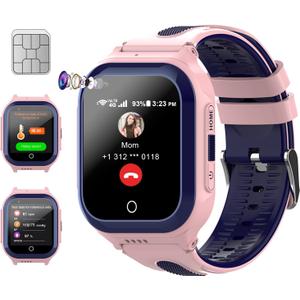 Wonlex 4G Kids Smartwatch with SIM Card, 1.4" GPS Smart Watch for Kids, Boys Girls Phone Watch with Temperature HR BP Monitor, Video Calls, SOS, Camera, Pedometer, Alarm, Music Player(Pink)