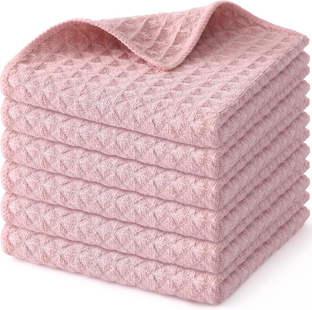 Homaxy Microfiber Waffle Weave Kitchen Dish Cloths, 12 x 12 Inch Ultra Absorbent and Solid Color Dish Towels for Kitchen Fast Drying Dishcloth for Washing Dishes, 6 Pack, Pink