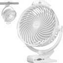 10000mAh Clip on Fan, 8-Inch Golf Cart Fan Rechargeable with LED Light, 9 Speeds Strong Airflow, Ultra Quiet, 30Hrs Runtime, 360 Rotation, Cooling for Bed Camping Office Desk Dorm, White