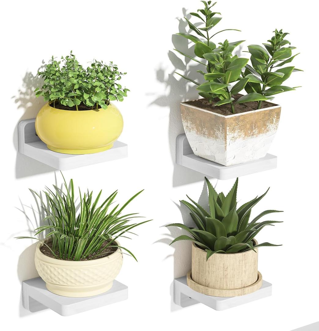 SRIWATANA Small Floating Shelves Wall Mounted, Wood Shelf for Decoration and Storage Set of 4, Mini Display Shelf for Bedroom, Bathroom, Kitchen, Office (White, 4 inch)