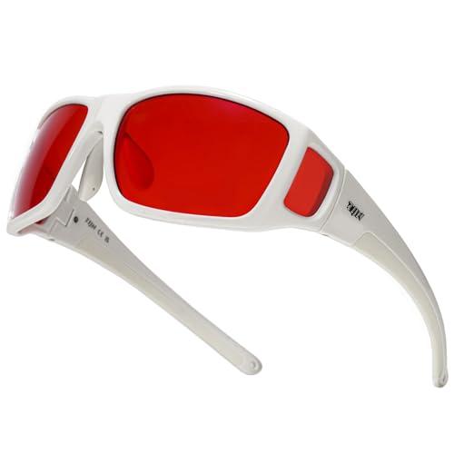 TIJN Sleep Glasses for Blue & Green Light Blocking,Red Lens Dual AR Coating,Wraparound Oversized for Screen,Computer & Gaming,Upgraded W