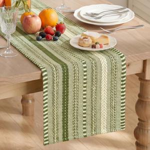 Artoid Mode Army Green Farmhouse Woven Table Runner, Seasonal Holiday Rustic Kitchen Dining Table Decoration for Home Party Decor 12x60 Inch