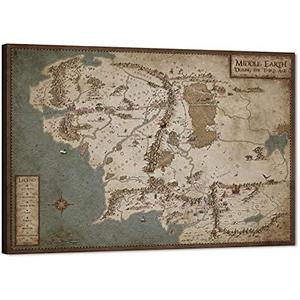 Middle Earth Canvas Wall Art - HD Print Retro Map Painting for Home Wall Decor, Vintage Movie World Map Poster Framed Artwork (18" H x 24" W)