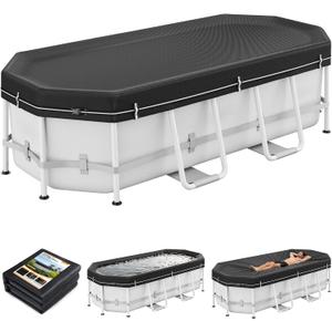12X21 FT Rectangular Pool Covers for Above Ground Pools, 420D Solar Oval Pool Cover with Accessories Set, Integrated Design Pool Tarpaulin Ideal for Waterproof, Dustproof, Windproof