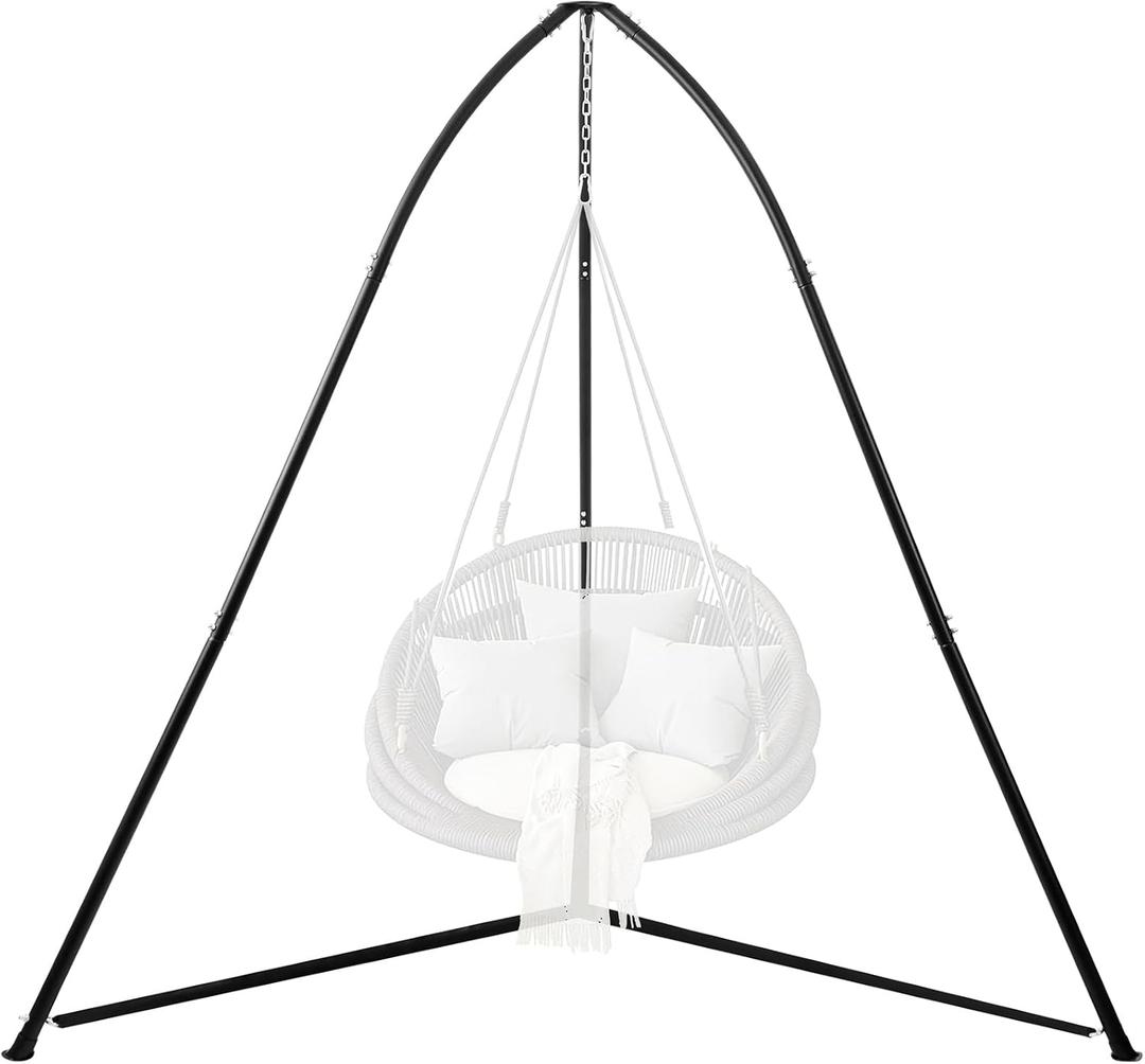 Tripod Hammock Chair Stand for Multi-Use, Heavy-Duty Hammock Chair Stand for Indoor & Outdoor, with Height Adjustable Triangular Design, 330 lbs Capacity, Easy Assembly, Stand Only - Black