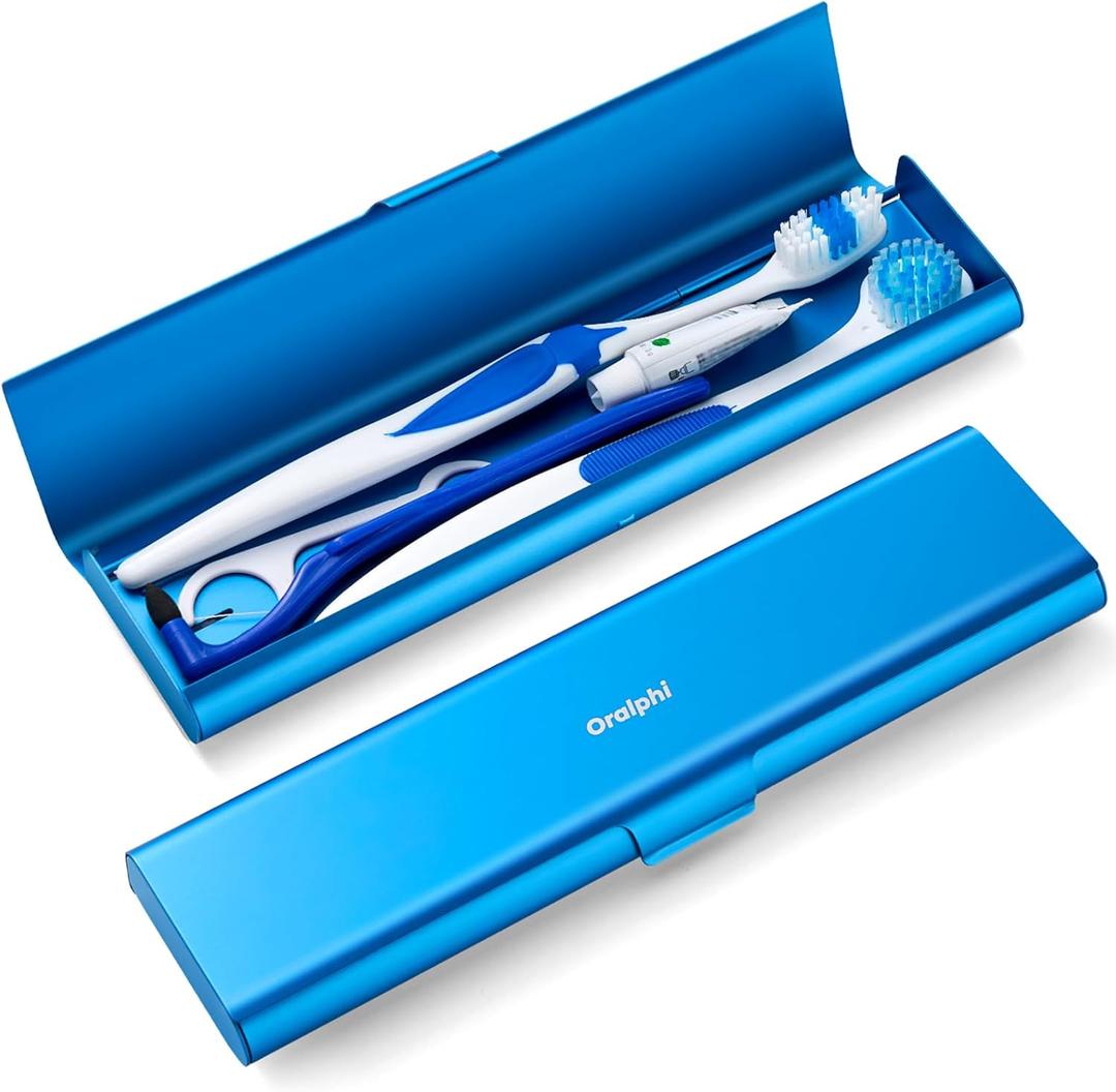 Wider Aluminum Toothbrush Travel Case, Portable Travel Toothbrush Holder, Durable Manual Toothbrush Box Container for Traveling, Bathroom, Camping, Business Trip, Blue (1 Pack (Large))
