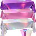 Oudain 3 Pcs Kpop Theme Party Purple & Pink & Silver Iridescent Party Tablecloth 54 x 108 Inch Plastic Rectangle Tablecloth Waterproof Table Cover for Kpop Theme Birthday Decoration