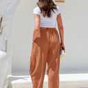TARSE Womens Linen Wide Leg Pants Casual Loose Drawstring Summer Beach Travel Vacation Palazzo Harem Pants with Pockets (XL)