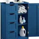 Yaheetech Wooden Bathroom Floor Cabinet, Side Storage Organizer Cabinet with 4 Drawers and 1 Cupboard, Freestanding Entryway Storage Unit Console Table, Bathroom Furniture Home Decor, Navy Blue (22 x 12 x 32.5 In (LxWxH))