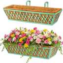 2 Pack 24 Inch Window Boxes Planters Railing Planter Box with Adjustable Brackets for Porch Fence Patio Balcony Hanging Flower Baskets with Coco Liners for Outdoor Garden Decor - Green