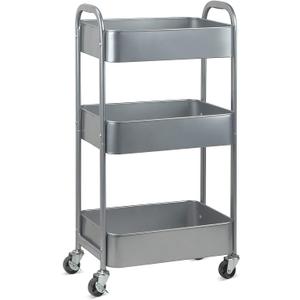 MAX Houser 3-Tier Rolling Utility Cart with Caster Wheels,Easy Assembly, for Kitchen, Bathroom (Silvery-Grey), 12"D x 17.15"W x 31"H