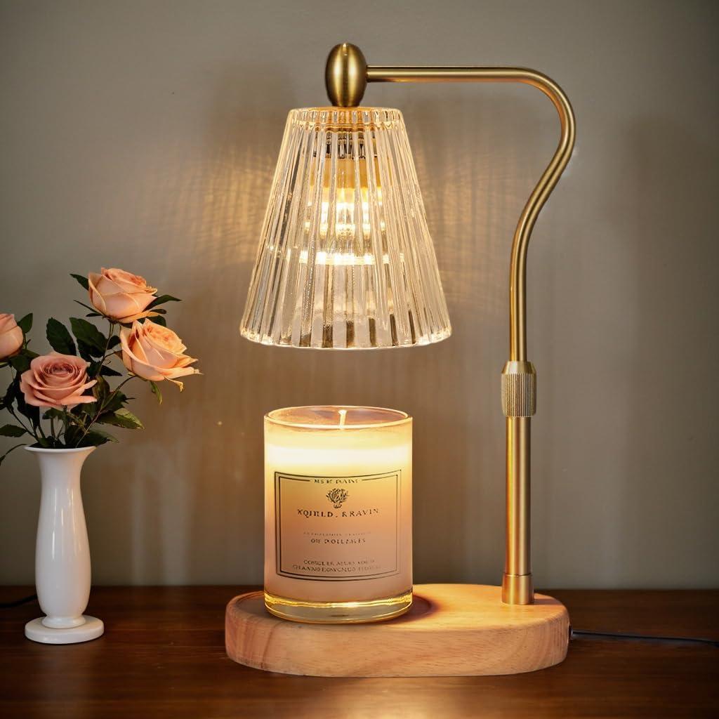 Candle Warmer Lamp - Candle Warmer Lamp with Timer and Dimmer Adjustable Height,Electric Wax Melt Warmer with 2 Bulbs for Scented Jar Candles Home Decor Mother's Day Gifts (Amber)