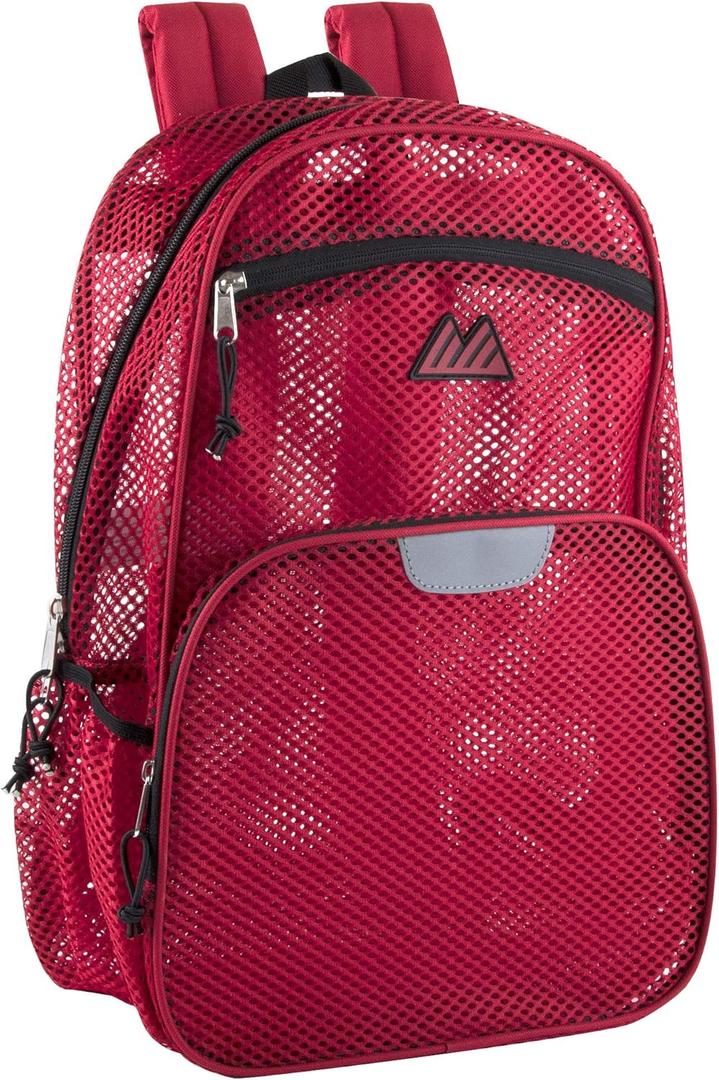 Summit Ridge Reflective Mesh School Backpack for Teens, Girls, Boys | Wire Frame Mesh Beach Backpack XL with Zipper (Red)