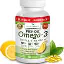 Triple Strength Omega 3 Fish Oil Supplements 2400mg | 180 Capsules, Burpless High Potency Lemon Flavor, High EPA DHA for Men & Women Ultra Pure Softgels | Joint Support, Eyes, Heart Brain Health Pills EXP: 11-2028