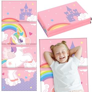 Shellwei Vinyl Nap Mat for Kids Preschool Daycare 52 x 20 x 1'' Kids Sleeping Folding Rest Mat for Toddler Boys Girls Baby Classroom Home Travel(Big Unicorn)