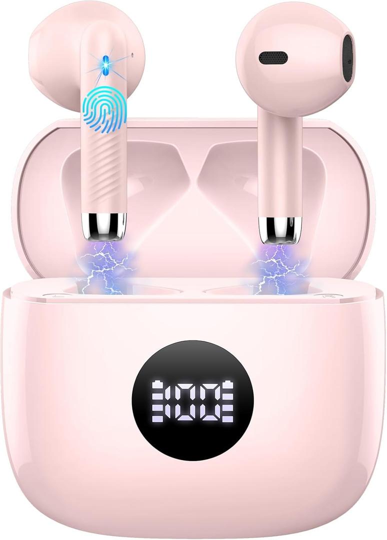Wireless Earbuds, Bluetooth 5.4 Ear Buds LED Power Display Headphones Bass Stereo, Bluetooth Earbuds in-Ear Noise Cancelling Mic, 40H Playback Mini Case IP7 Waterproof Sports Earphones for Android iOS (Pink) Wireless Earbuds, Bluetooth 5.4 Ear Buds LED Power Display Headphones Bass Stereo, Bluetooth Earbuds in-Ear Noise Cancelling Mic, 40H Playback Mini Case IP7 Waterproof Sports Earphones for Android iOS (Pink)