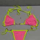 ATENGNES Women's Triangle Thong Bikini Sets Sexy Brazilian String Chain 2 Piece Swimsuit Cute Bathing Suit Rose, Size M