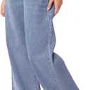 NIMIN Womens Mid Waist Boyfriend Jeans Summer Casual Lounge Loose Straight Wide Leg Y2K Pants with Pockets (Blue, S)