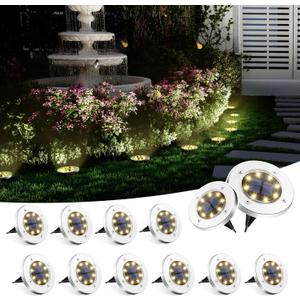SOLPEX Solar Ground Lights, 12 Pack Solar Lights Outdoor Waterproof, 8 LED Solar Powered Landscape Lighting for Garden Yard Patio Driveway Pathway Walkway (Warm White)
