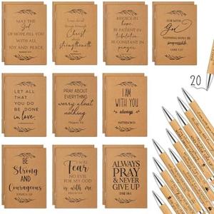 Fuutreo 40 Pcs Christian Gift Bible Verse Prayer Journals Bible Pens Inspirational Religious Notebook Mini Scripture Pocket Notepad for Church VBS Student Men Women Sunday School (Classic Style)