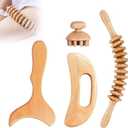 Wood Therapy Massage Tools 4-in-1 Lymphatic Drainage Massage Maderoterapia Kit Wooden Massager Body Sculpting Tools for Muscle Pain Relief, Anti-Cellulite Body Shaping