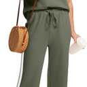 Saloogoe Two Piece Sets for Women Summer Outfits Lounge Sets V Neck Tops Wide Leg Pants Woman Vacation Travel Outfits, M