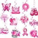 Breast Cancer Awareness Decorations,Pink Ribbon Hanging Swirls Breast Cancer Awareness Pennant Banner for Cancer Charity Activity Party Decor Supply