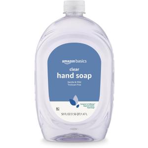Amazon Basics Gentle & Mild Clear Liquid Hand Soap Refill, Triclosan-Free, Dermatologist-Tested, pH Balanced, Cruelty-Free, 50 Fluid Ounces, 1-Pack (Previously Solimo)