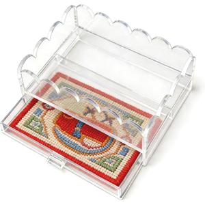 Clear Acrylic Trays for Needlepoint with Insert Drawer 5" x 7", HKKZYT Small Scalloped Acrylic Tray Organizer for Photos, Art, Napkin, Fabric, Messages Display Basket
