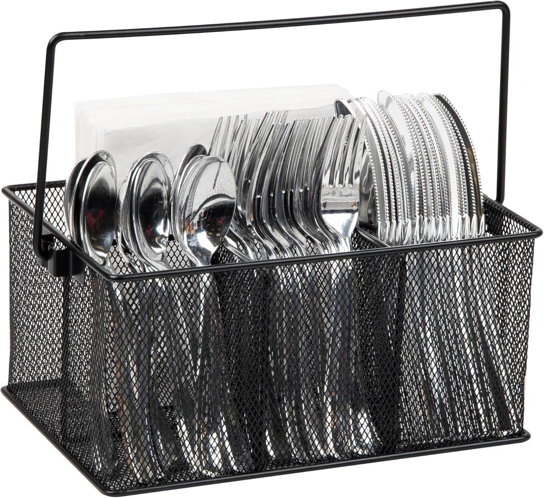 Mind Reader Utensil Holder, Silverware Organizer, Caddy, Cutlery Holder, Kitchen, Metal Mesh, 10"L x 7"W x 4.75"H, Black