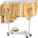 Clothes Rack with Shelf Load 350 LBS, Plating Chrome | Heavy Duty Collapsible Clothing Rack for Hanging Clothes, Extendable & Adjustable, Garment Rack with Wheels for Bedroom