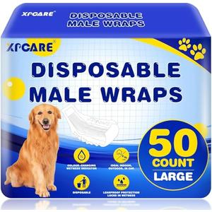 XPCARE 45 Count Disposable Male Dog Diapers, Male Dog Wraps,Super Absorbent Leak-Proof Fit (Large)