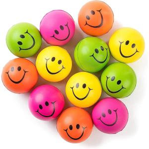 Neliblu Neon Smile Stress Balls for Adults and Kids - Foam Squeeze Ball for Relaxation and Fun - Pack of 12 Happy Face 2.5-Inch Squeeze Balls - Ideal for Parties, Therapy, and Toys