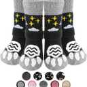PUPTECK Anti Slip Dog Socks 2 Pairs with Double Grippers for Hardwood Floors, Shoes for Hot/Cold Pavement, Boots & Paws Protectors to Prevent Licking, Traction Booties for Senior Small Large Dogs (Black(Moon Star))
